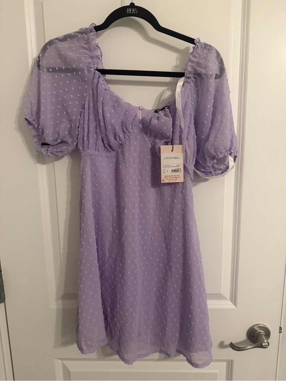 Missguided Lilac Puff Sleeve Swiss Dot Mini Dress